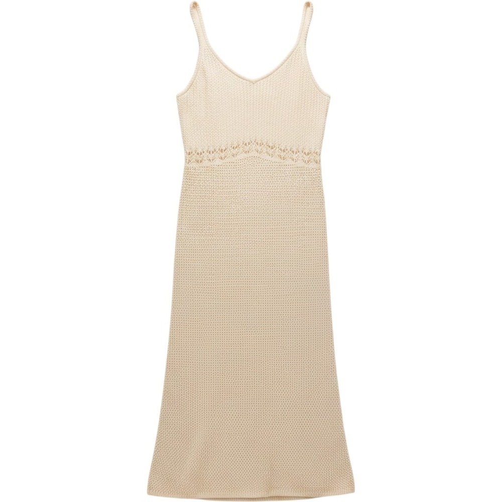 Old Navy 100% Cotton Knit Midi Dress Womens Medium Cream Pointelle Sleeveless